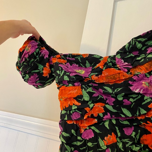 NWT Zara Floral Off Shoulder Puff Sleeve Mini Dress-Ruching - Picture 7 of 10
